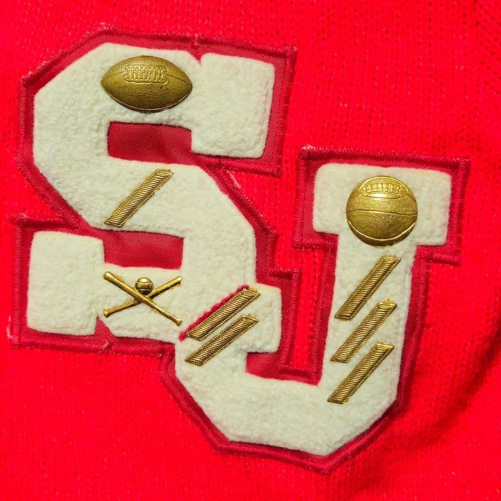 Vintage Miami Knitting Mills Red Varsity Letterman Cardigan SJ Patch Mens Small